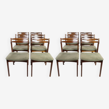 Set Of 12 Dining Chairs Made In Rosewood And Green Fabric