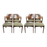 Ensemble de 12 chaises de salle à manger en palissandre et tissu vert