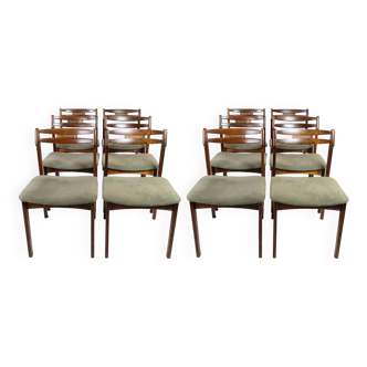 Set Of 12 Dining Chairs Made In Rosewood And Green Fabric