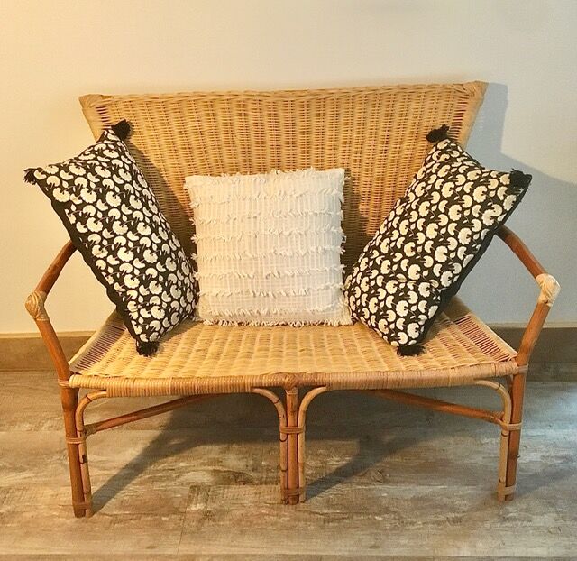 Vintage rattan armchair bench