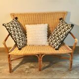 Vintage rattan armchair bench
