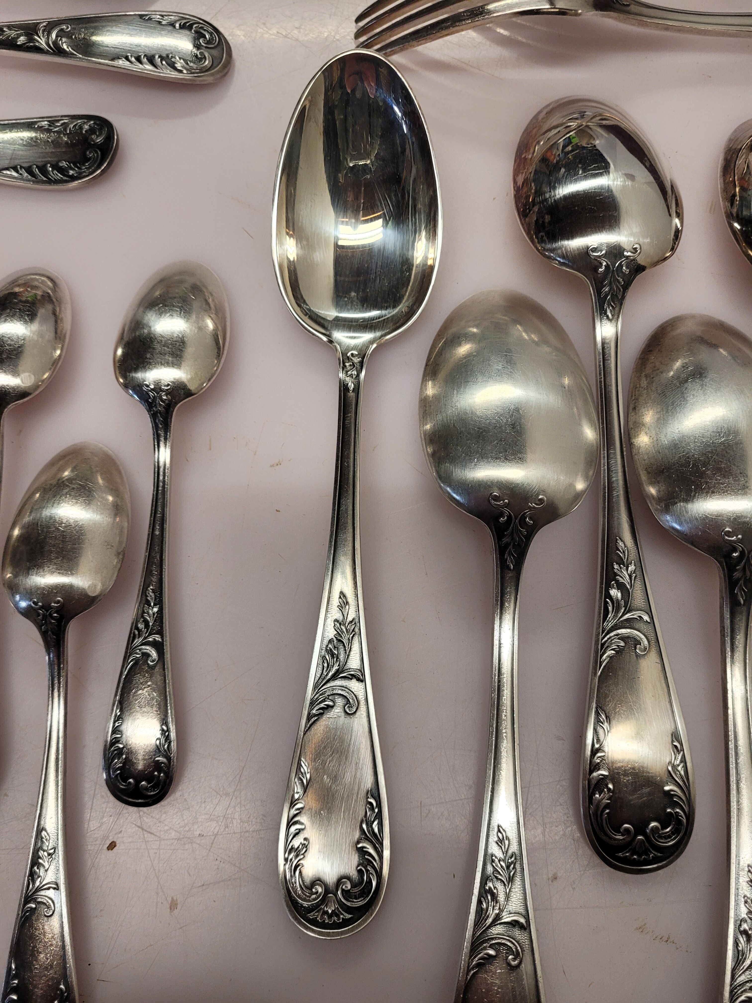 Old silver metal service with box