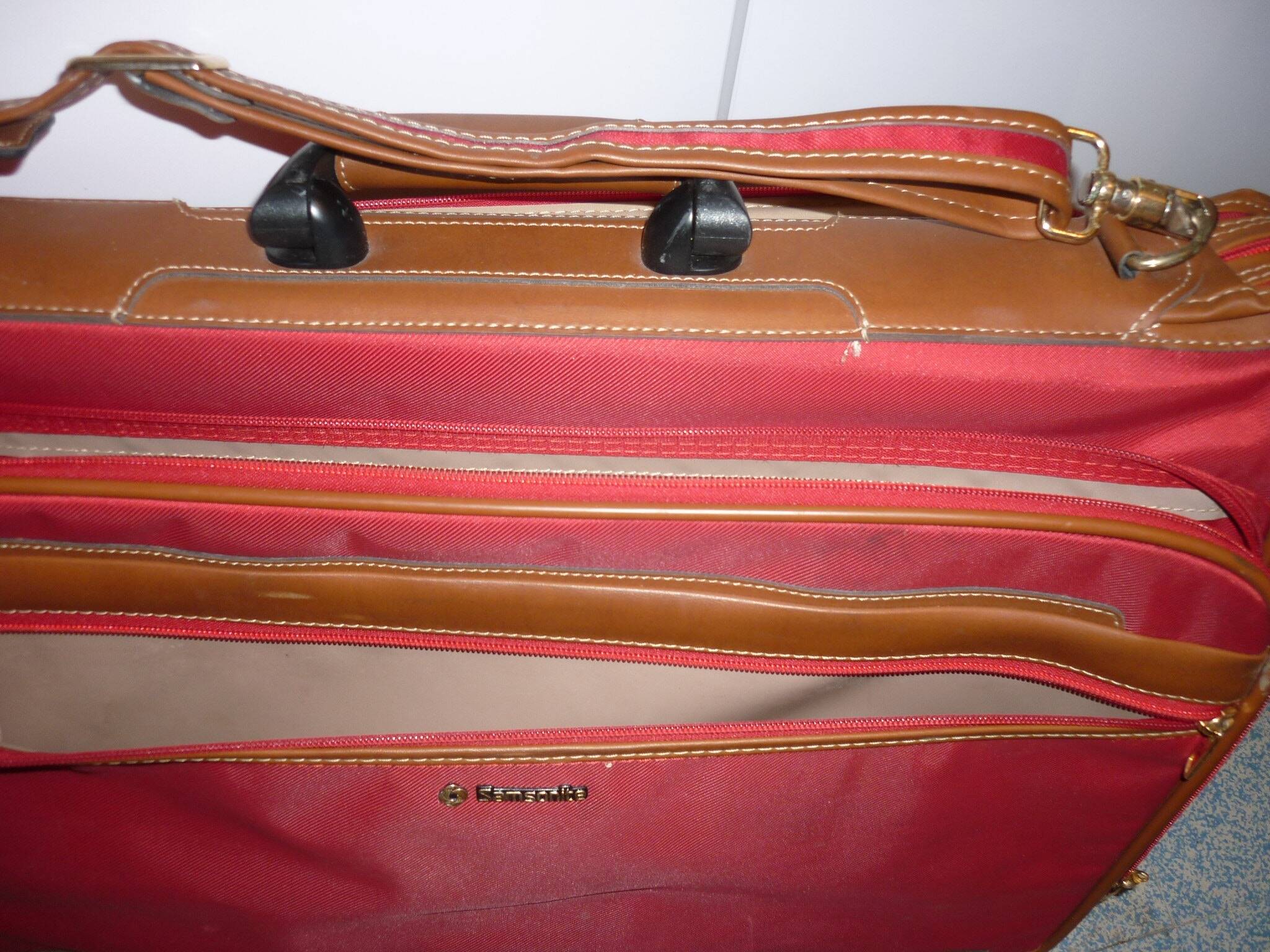 Samsonite red canvas and leather suitcase from the 80s