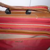 Valise Samsonite toile rouge et cuir des années 80