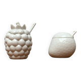 Vintage German porcelain jam pot with lid and spoon from Krömer Porzellan, 1970s, set of 2.