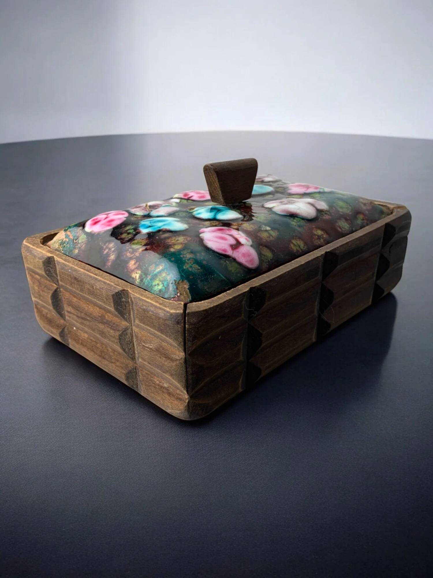 Modernist wood and enamel vanity box by J. Capo Esmaltes, Spain, circa 1970s