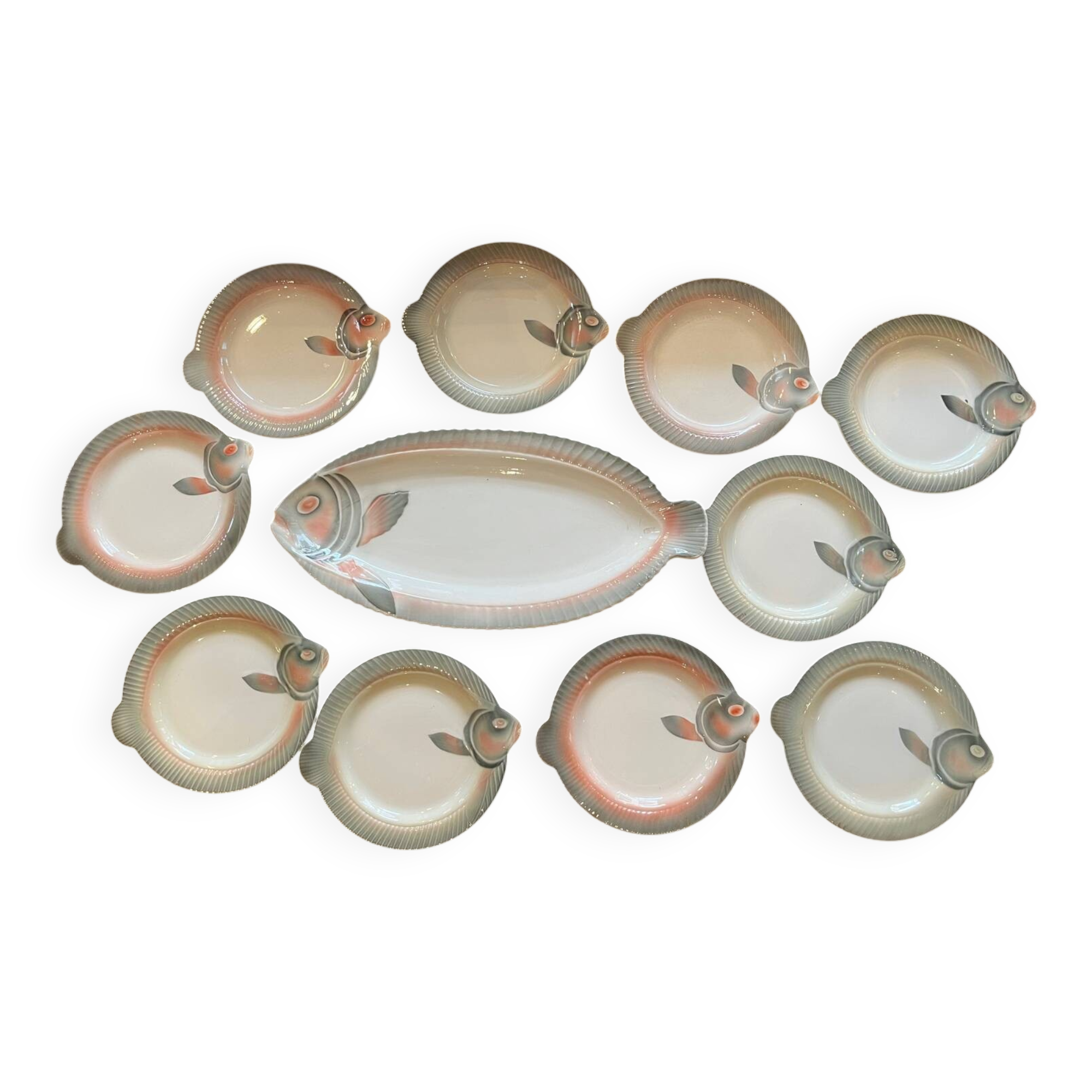 Digoin SARREGUEMINE vintage design earthenware fish set