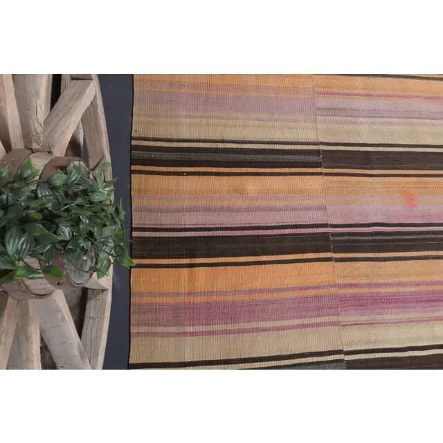 Vintage Turkish Hand-Knotted Wool Cotton Orange Kilim Runner Rug 127x391