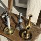Small antique candle holder engraved in silver-plated metal, in its original condition.