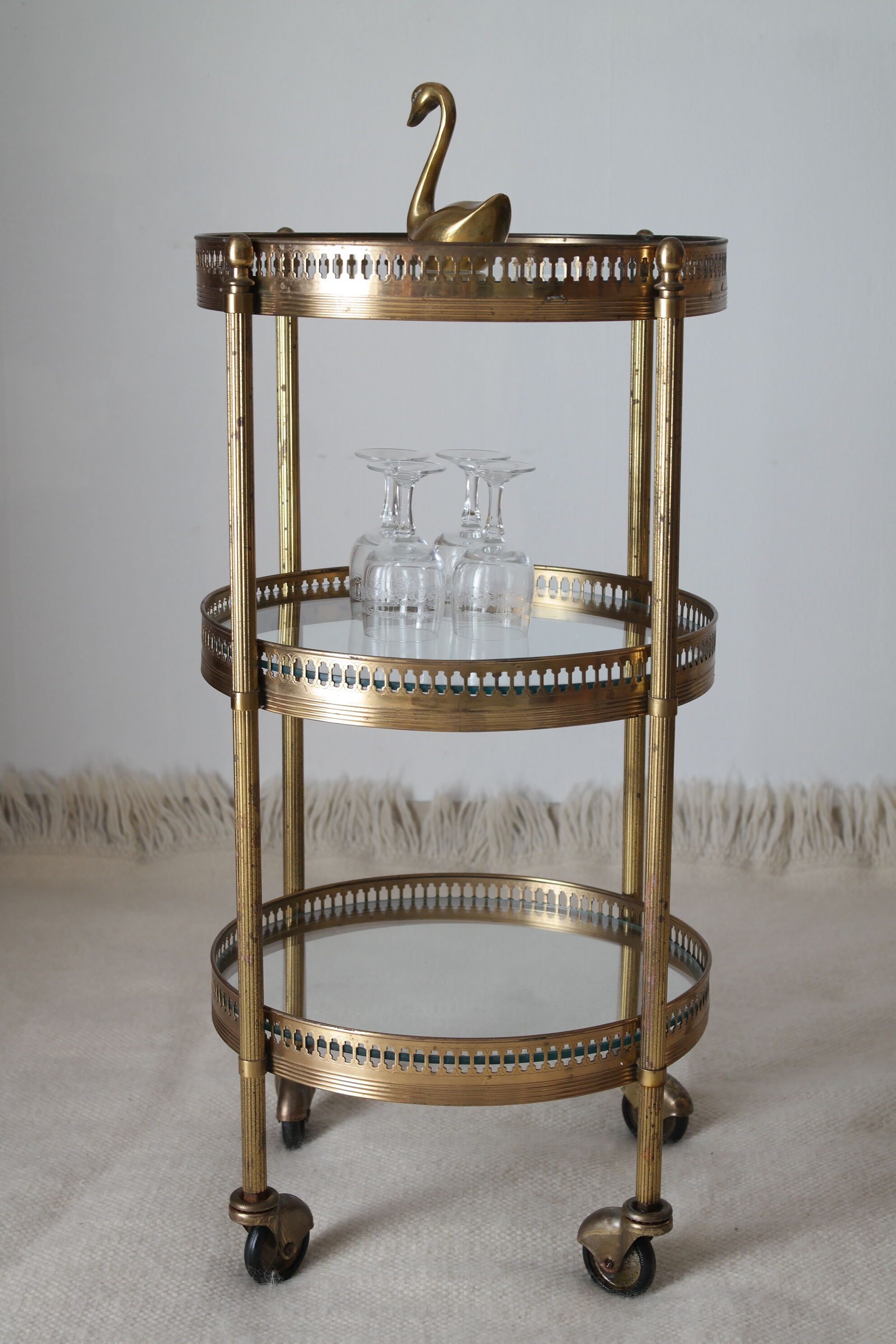 Pair of round old brass glass desserts