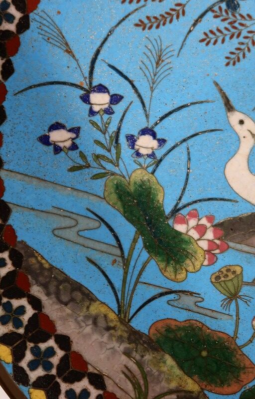 Pair of Round Bronze Dishes and Cloisonné Enamels, Meiji era, Japan – Late nineteenth