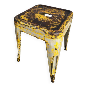 Vintage Tolix low stool with yellow and greige patina