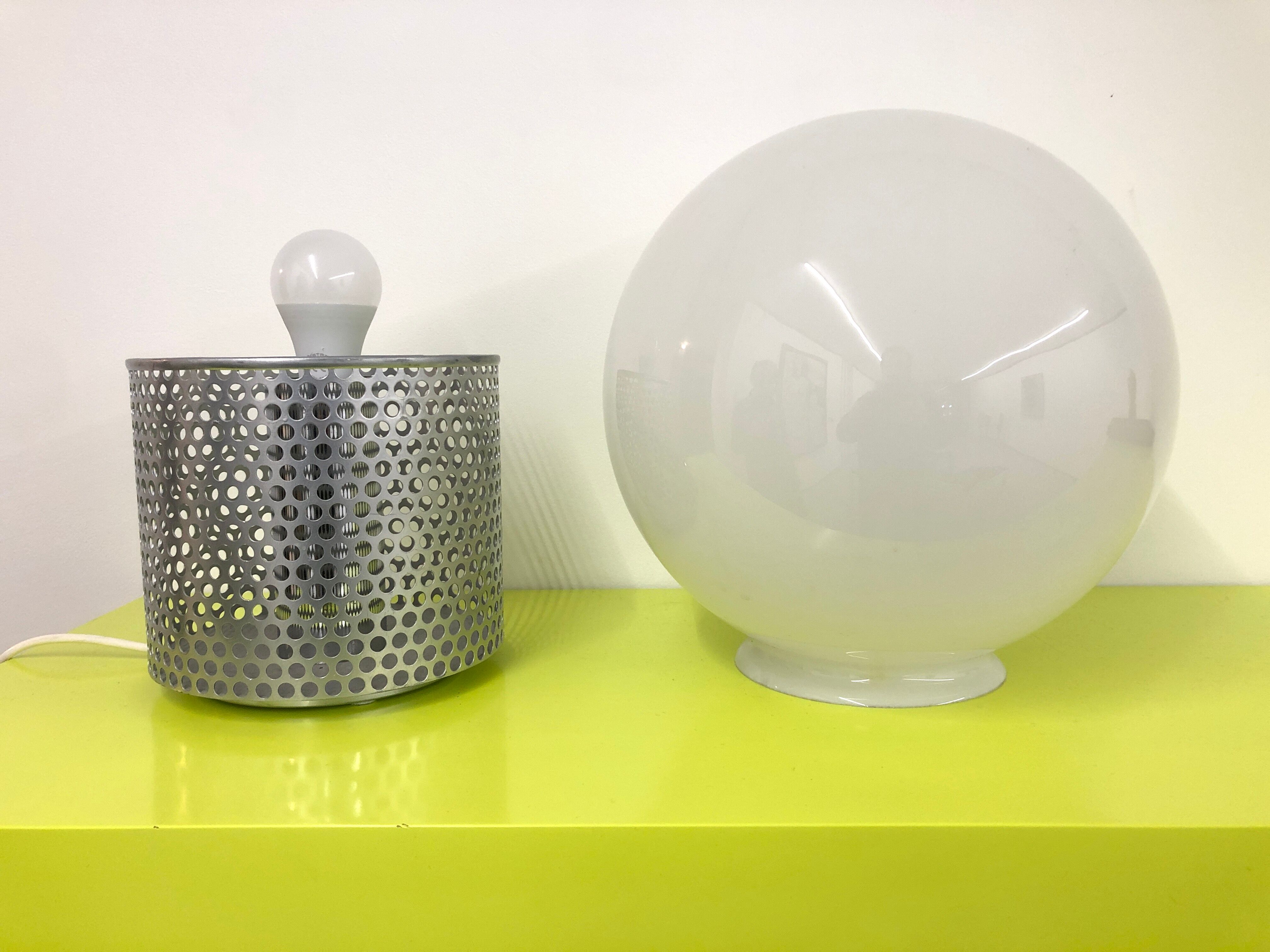 Lamp in chrome steel and opal glass by Michel Boyer for Verre Lumière