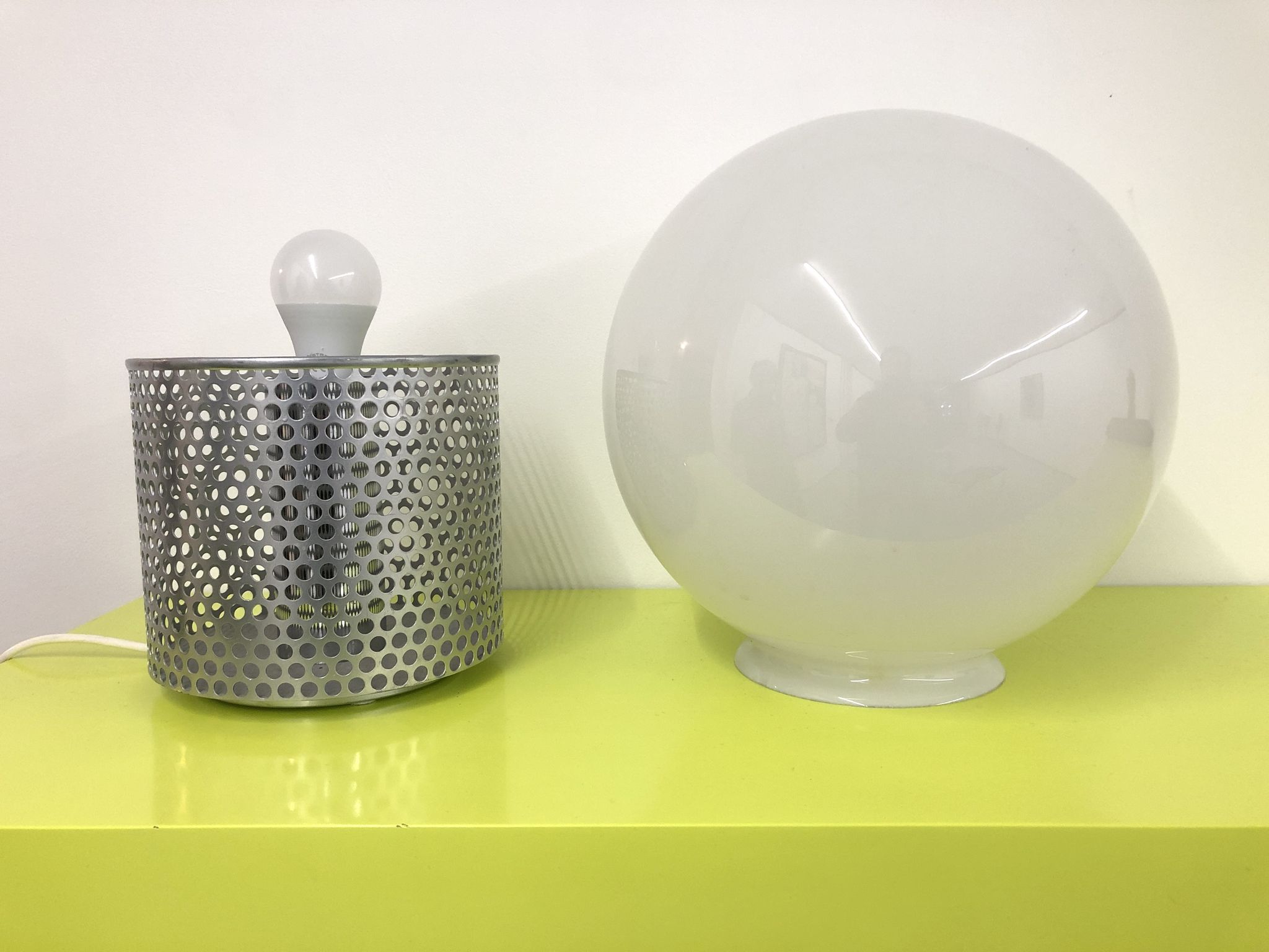 Lamp in chrome steel and opal glass by Michel Boyer for Verre Lumière