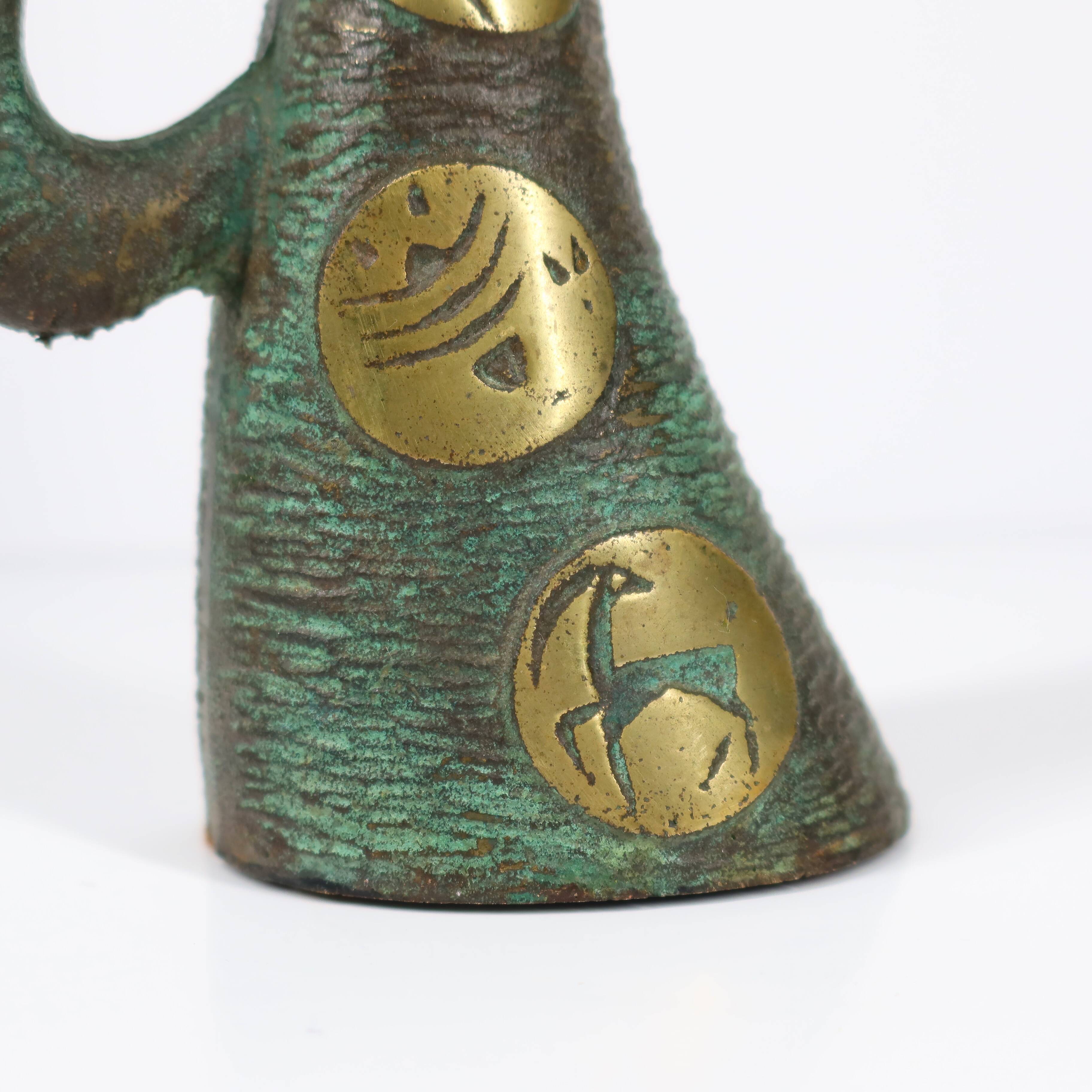 Brutalist Bronze Vase with the Twelve Signs of the Zodiac