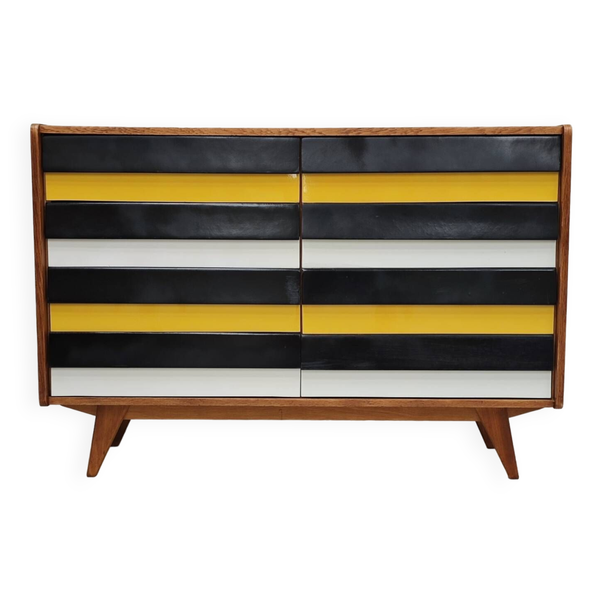 U453 yellow 8-drawer wooden sideboard by Jiri Jiroutek for Interier Praha 1960