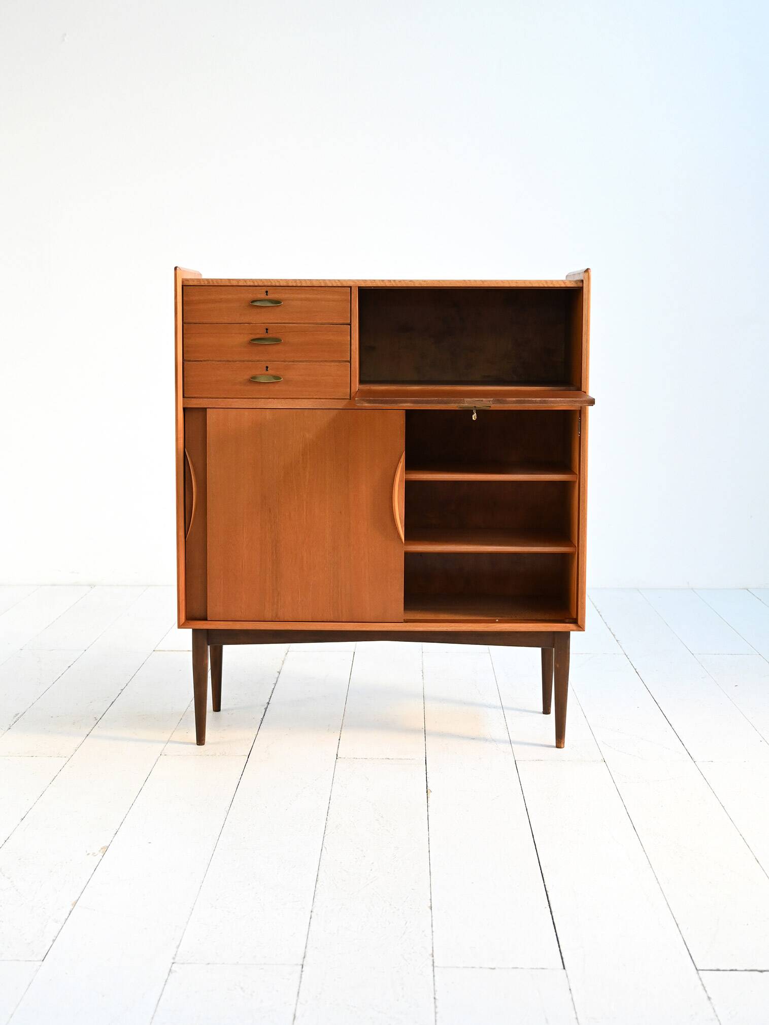 1950s Danish teak and brass cabinet
