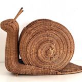 Italian Vintage Large Rattan Snail Basket, 1980s