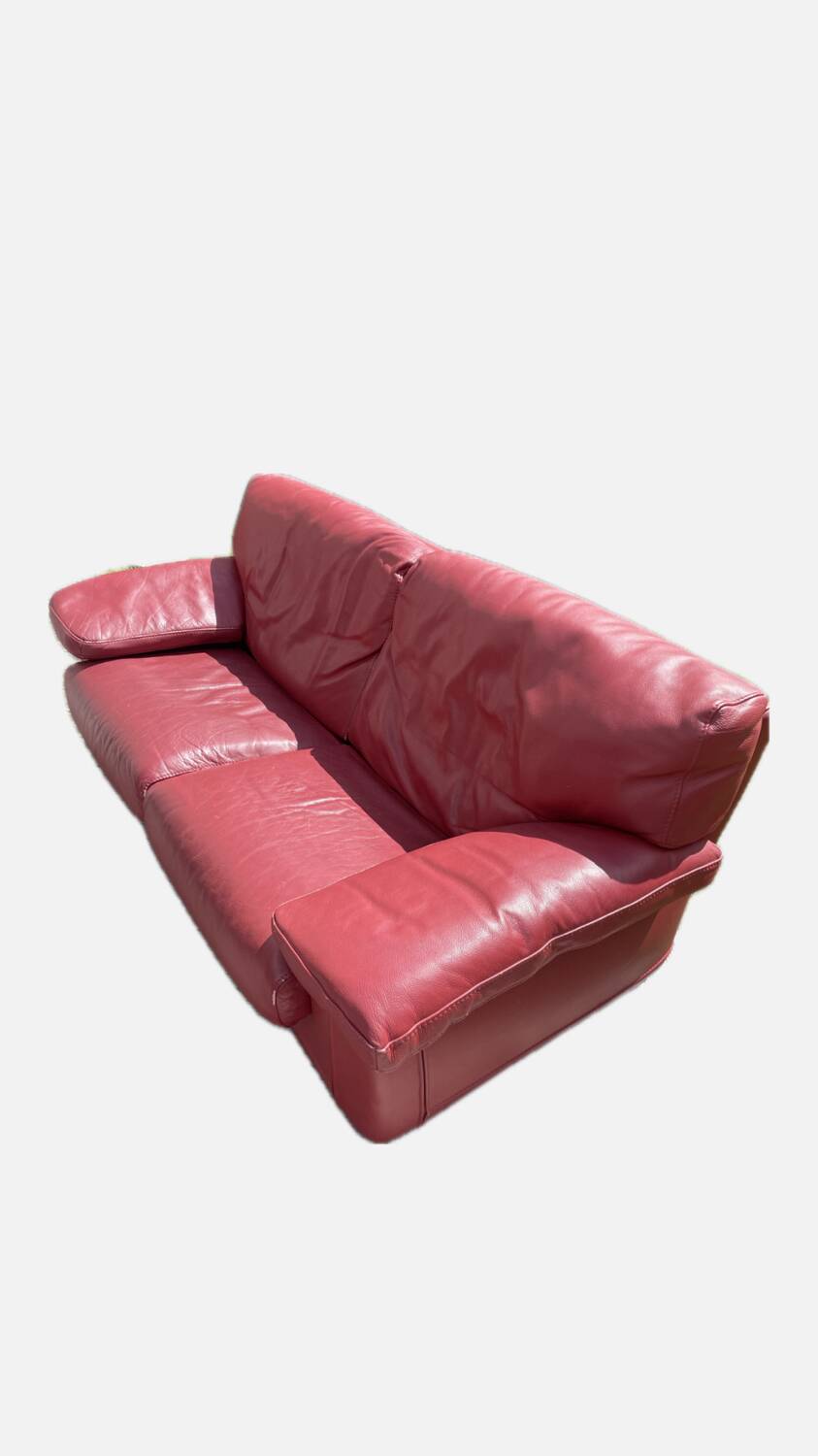 Vintage Roche Bobois red leather sofa
