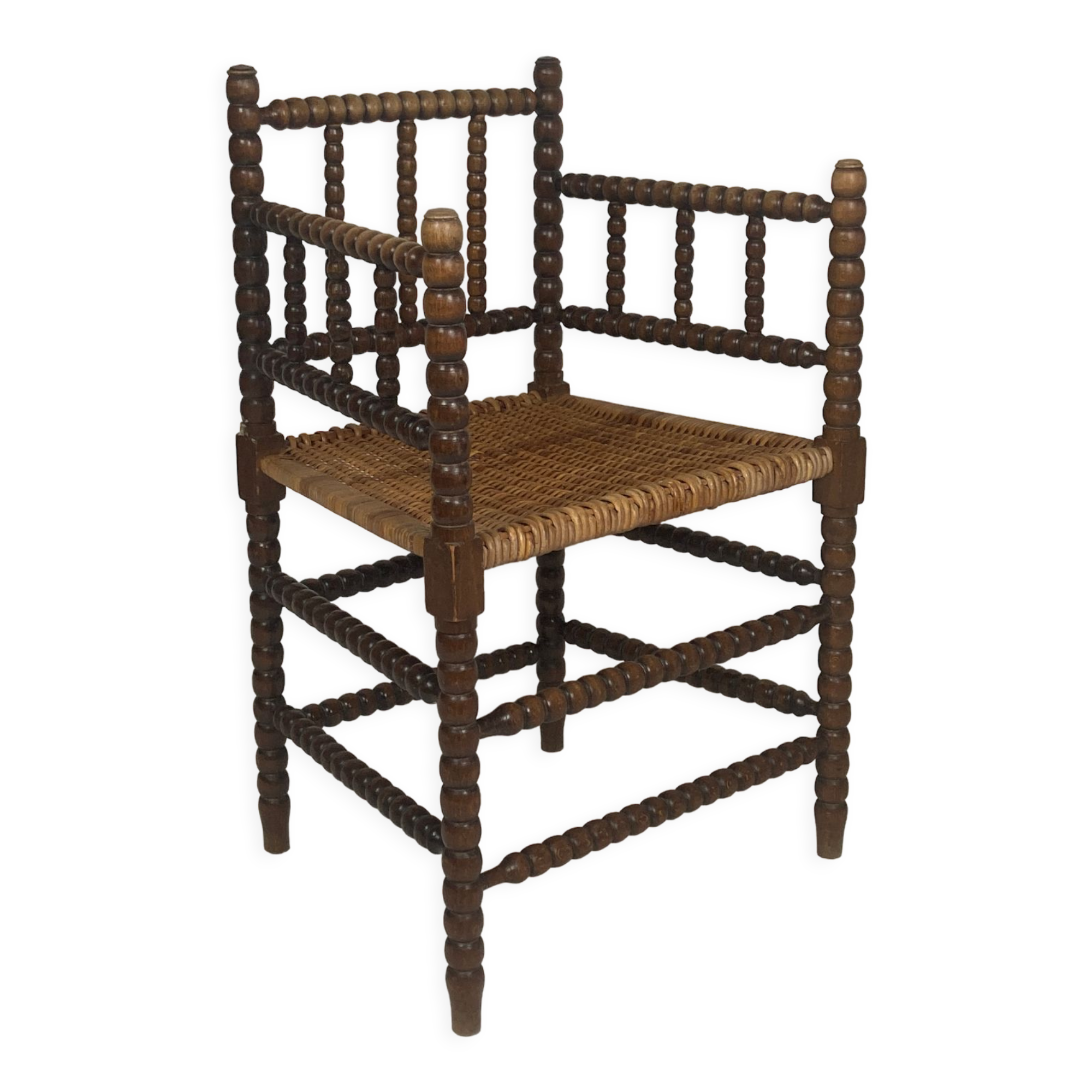 Fauteuil en osier et en bois tourné, années 1930 - 1950