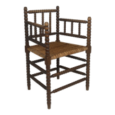 Bobbin wood turned side chair rattan wicker seat, Dutch 1930s - 1950s