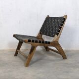 Art Deco armchairs in walnut wood and black leather