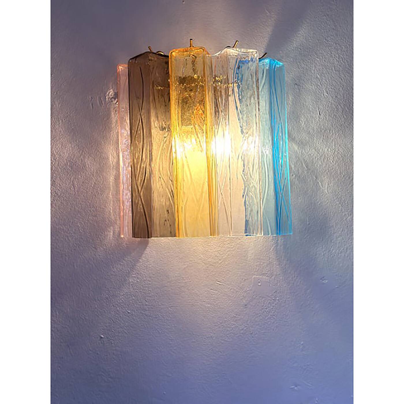 Set of Two Multicolored "Squares Bark" Murano Glass Wall Sconces in Barovie