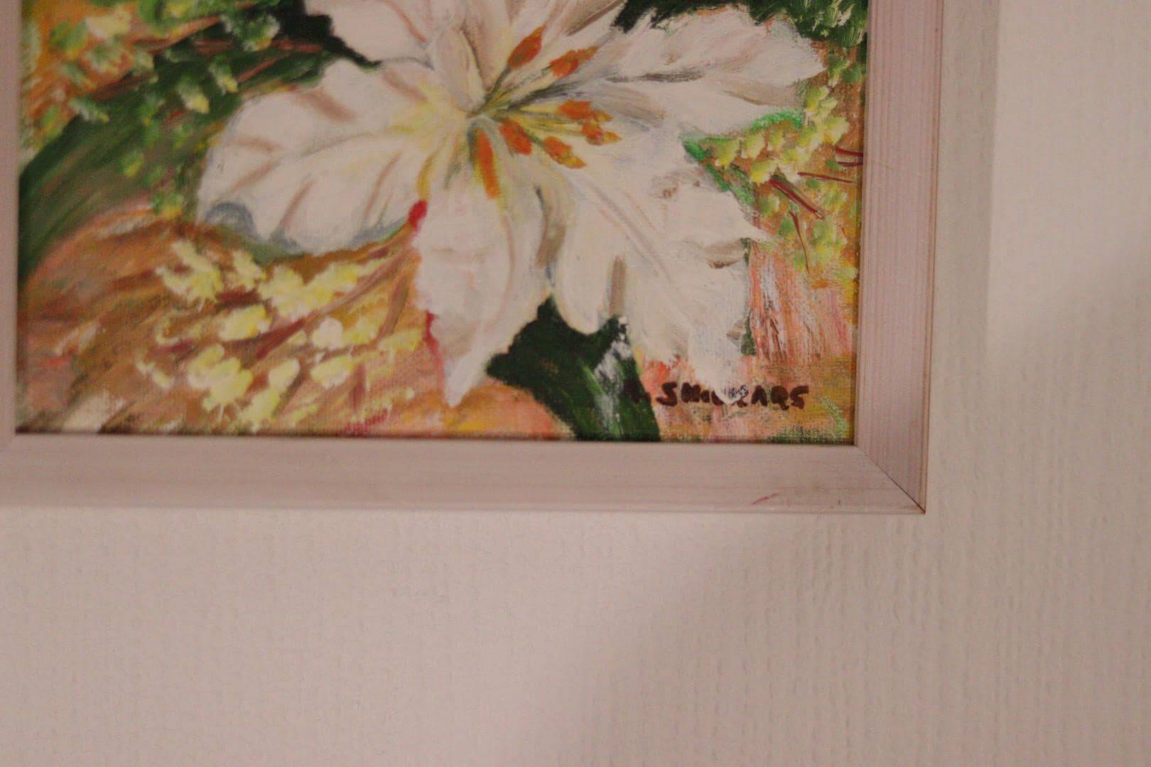 Original Swedish oil on panel from the mid-century – white lilies