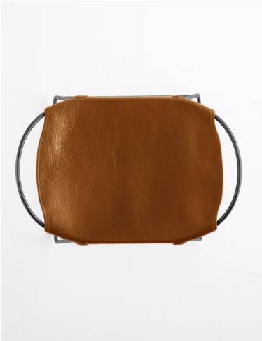 Pair of contemporary bar stools in cognac and smoked black.