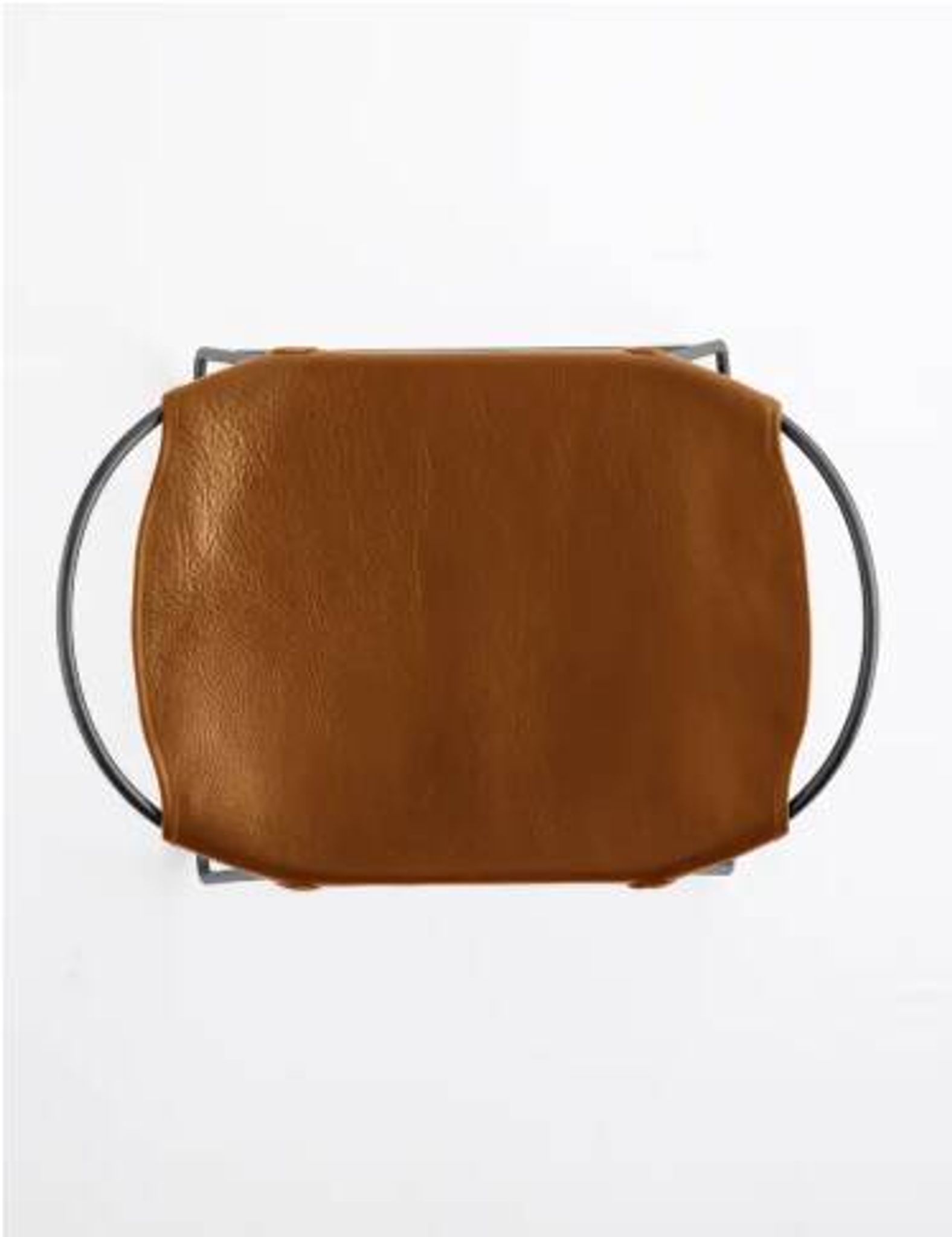 Pair of contemporary bar stools in cognac and smoked black.