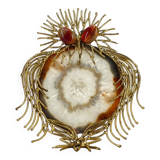 Sculpture chouette brutaliste laiton et agate 1970
