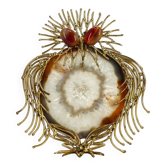 Sculpture chouette brutaliste laiton et agate 1970