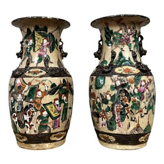 Paire de vases en céramique de Chine communément appelée porcelaine de Nankin