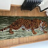 Vintage wool rug featuring a leopard (tiger)