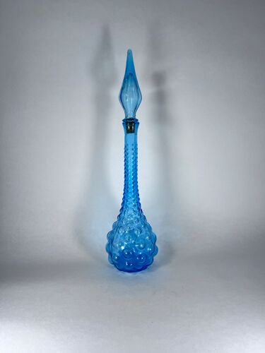 Bouteille génie Empoli en verre bleu made in Italy vintage 1960