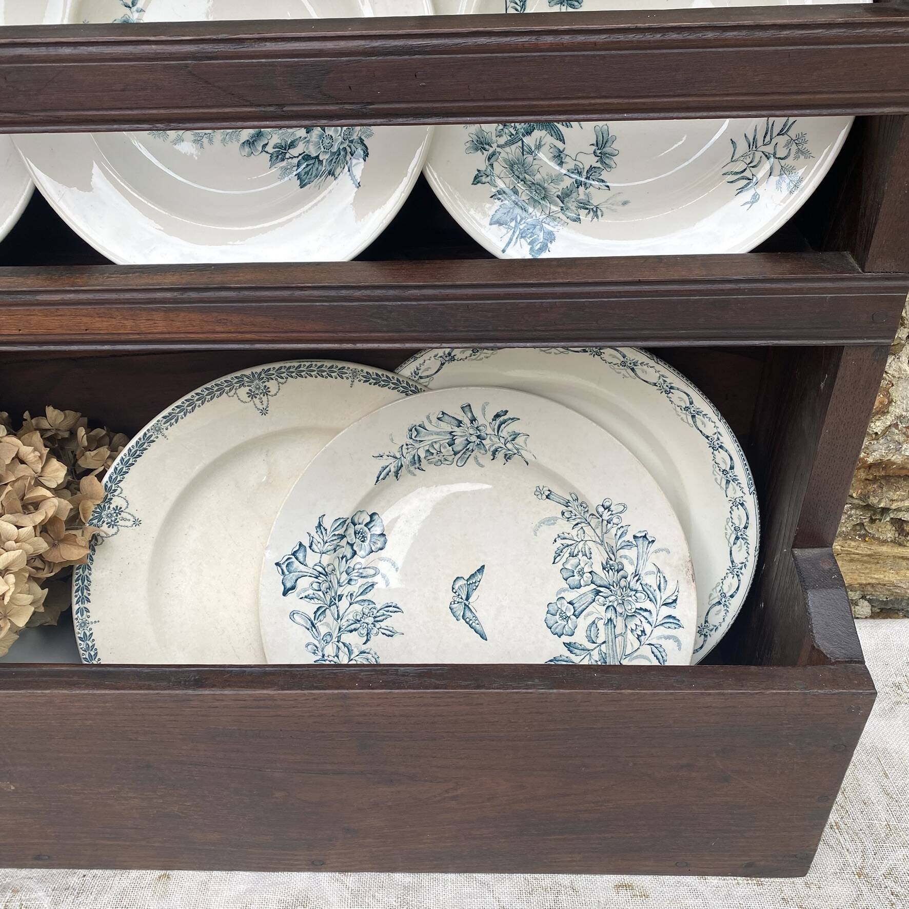 Antique wooden plate rack cupboard.