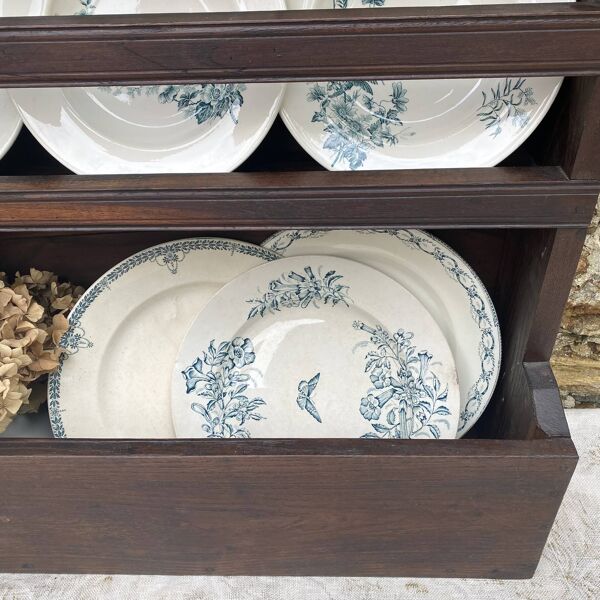 Ancien haut de vaisselier porte-assiettes en bois massif