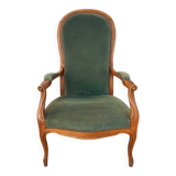 Voltaire armchair in fine green velvet, late 19th - early 20th century.