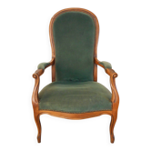 Fauteuil Voltaire tissus velours vert fin XIXe - début XXe siècle