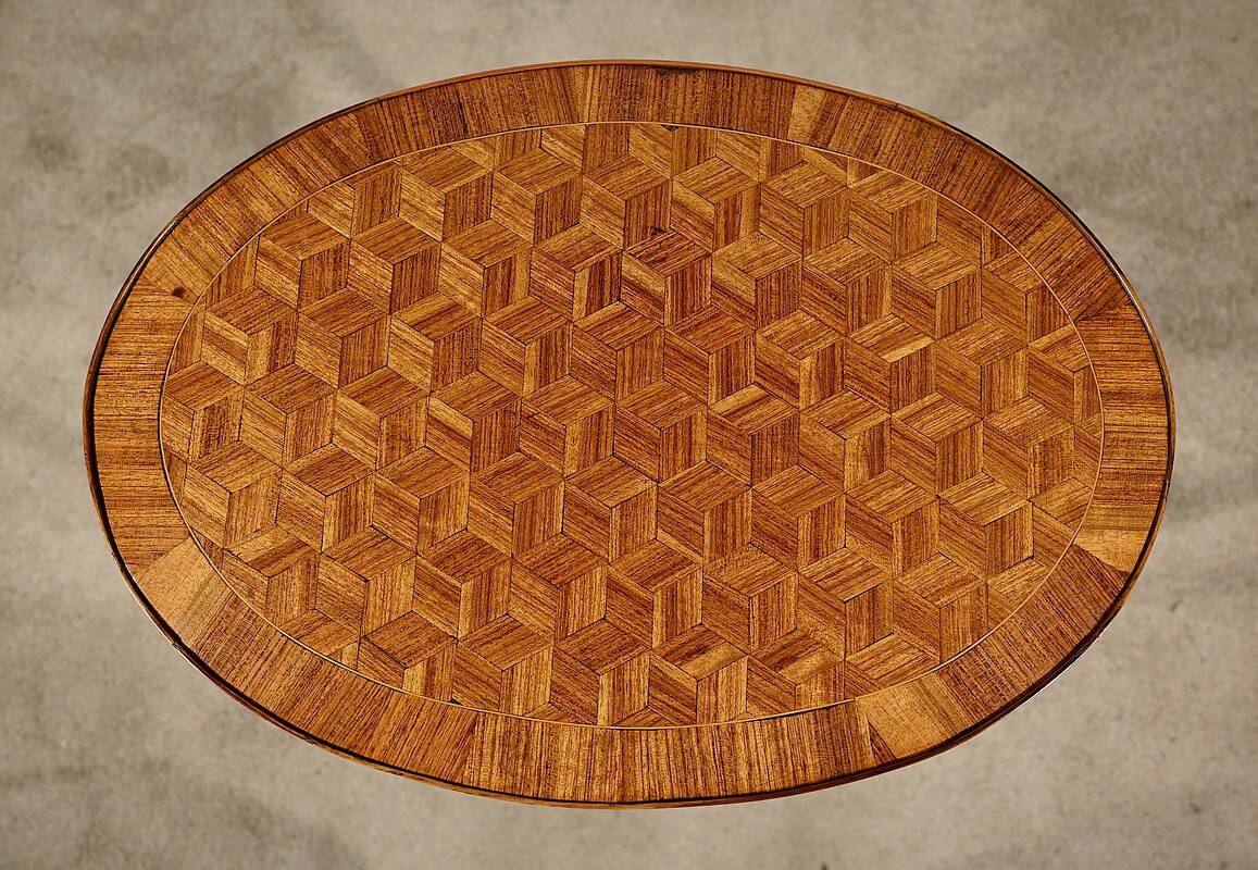 Small Marquetry Living Room Table, Louis XV / Louis XVI Transition style – 1920