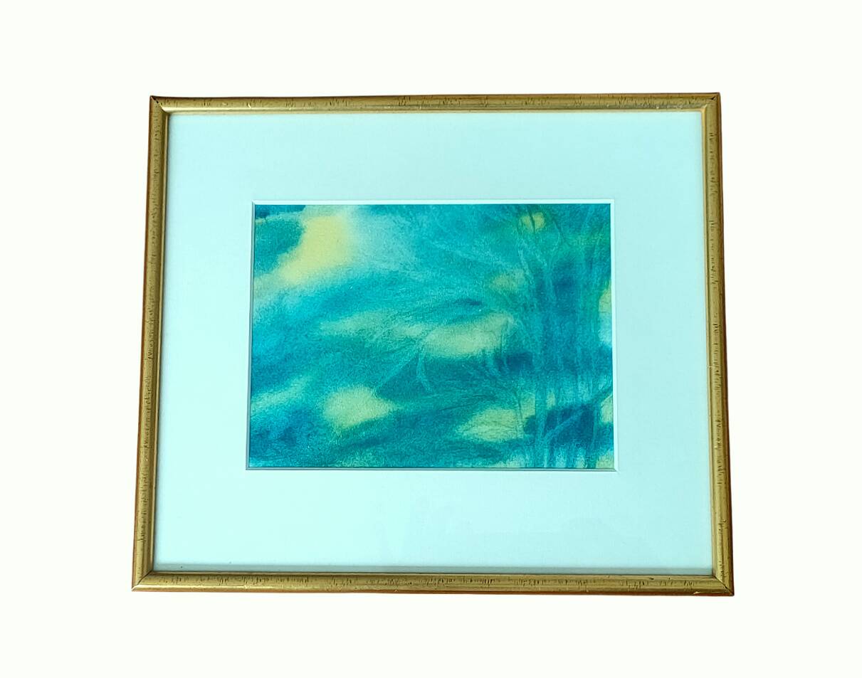 Illegible signature painting – Grease pencil – Fairytale landscape – Vintage 1970