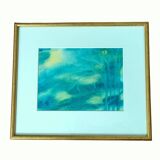 Illegible signature painting – Grease pencil – Fairytale landscape – Vintage 1970