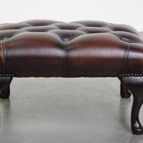 Dark Brown Chesterfield Ottoman Made of Cowhide Leather