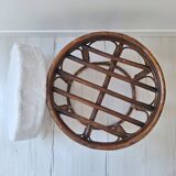 Rattan and terry fabric pouf