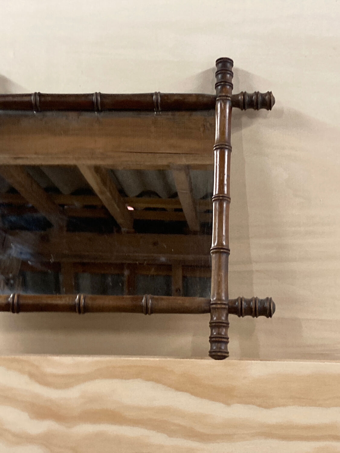 Mirror 45x51cm rectangular wood imitation bamboo 1960