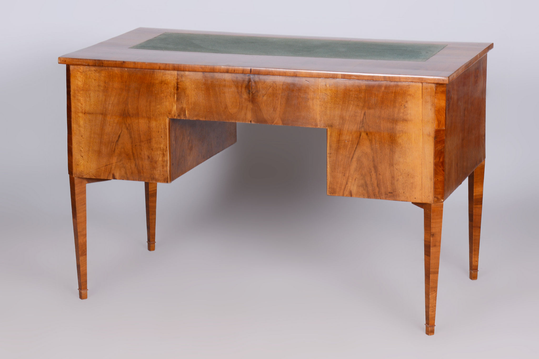 Restored biedermeier walnut writing desk, revived polish, czechia, 1830s