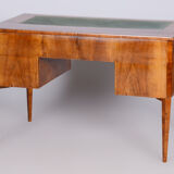 Restored biedermeier walnut writing desk, revived polish, czechia, 1830s