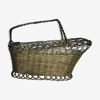 Basket bottle holder in braided silver metal