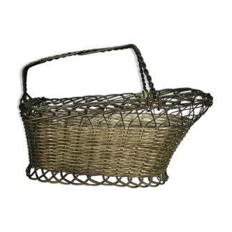 Panier porte bouteille en métal argenté tressé