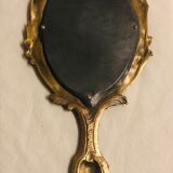 19th-style louis XV gilded bronze beveled hand mirror